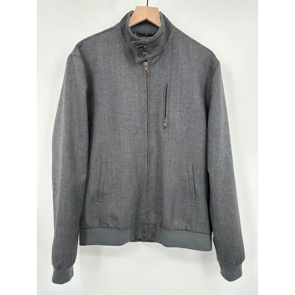 Sun 68 Wool Blend Bomber Jacket Mens XL Grey Zip Up Collard Pockets Chevron